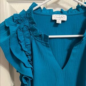 Mud Pie Teal Ruffle Top